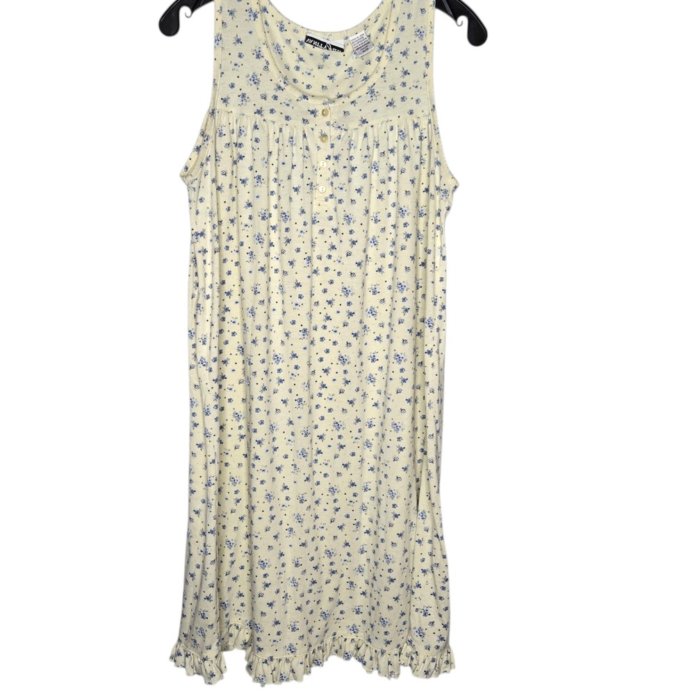 VTG Vanity Fair Floral Nightgown Blue Cottagecore Coquette Ruffle Hem M cotton